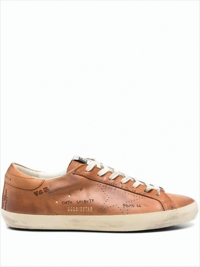 Golden Goose Low-Top Brown Leather Sneakers With Vintage Finish