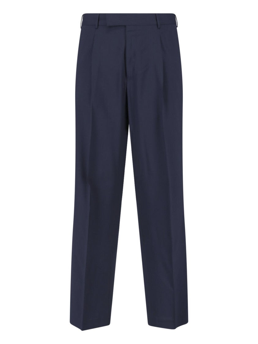 Pt Torino Blue Mid-Rise Straight-Leg Virgin Wool Trousers