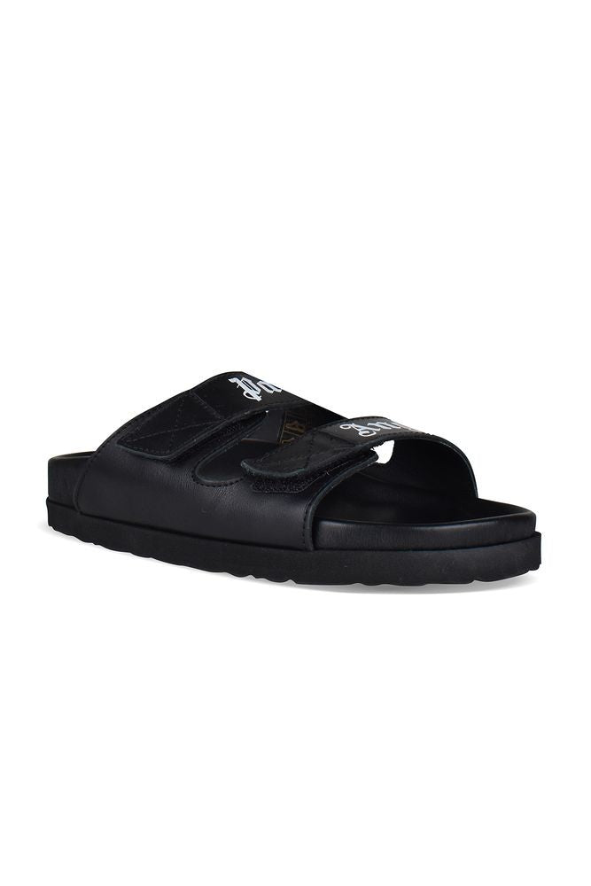 Palm Angels Black Leather Sandals With Velcro Closure