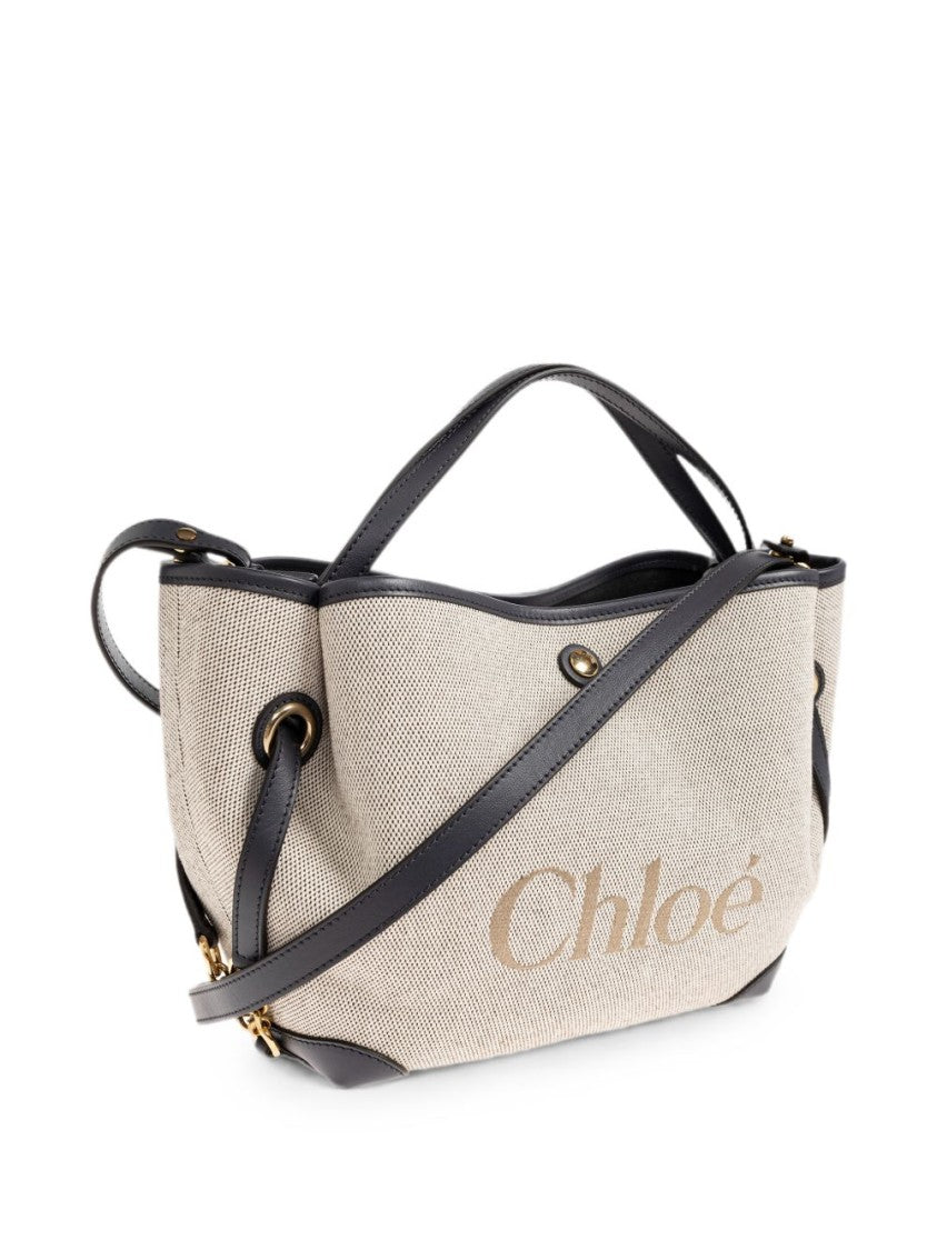 Chloé Textured Leather Accent Cotton Tote Bag