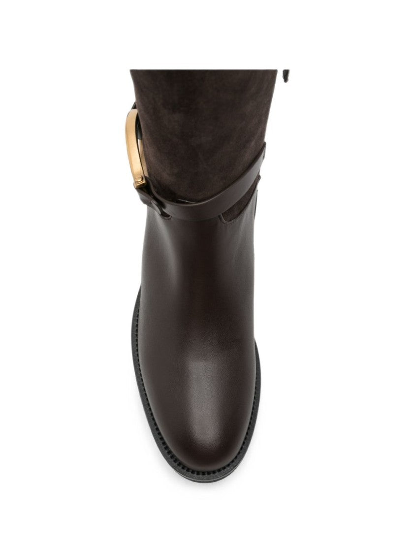 Roberto Festa Combination Leather And Suede Tall Boots With Buckle Accents