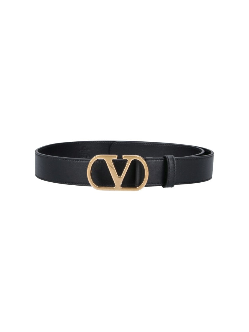 Valentino Garavani Black Calfskin Vlogo Signature Belt