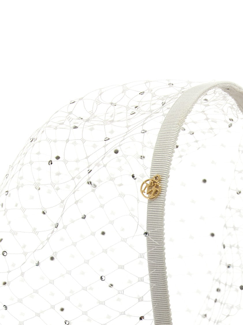 Maison Michel Resille Veil With Rhinestone Accents And Metallic Logo