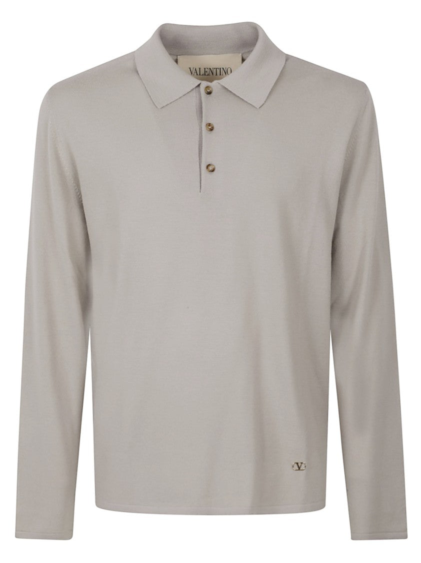 Valentino Garavani Long-Sleeve Polo Shirt With Vlogo In Fine Virgin Wool