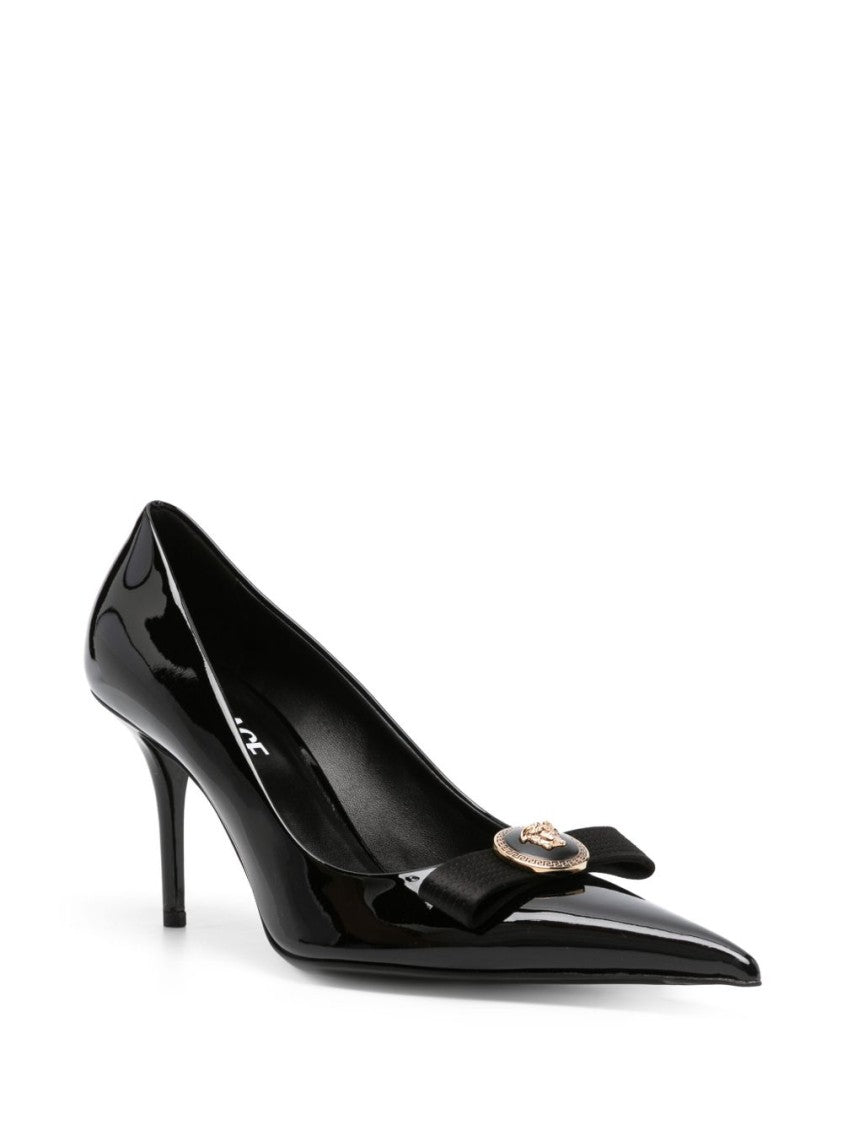 Versace Black Patent Leather Pumps With Ribbon Bow