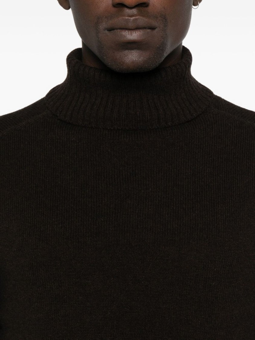 Daniele Fiesoli Brown High Ribbed Mock Neck Sweater