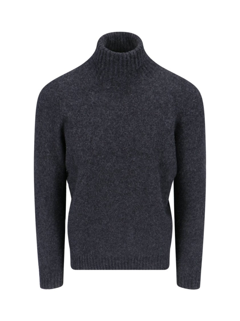 Drumohr Turtleneck Sweater In Grey Wool Ribbed Trim