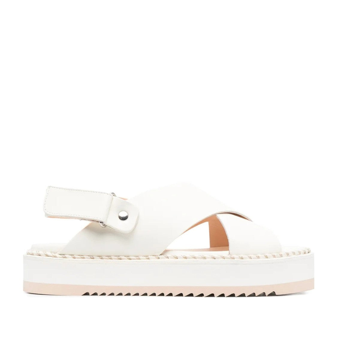 Agl White Marta Leather Braided Trim Sandals