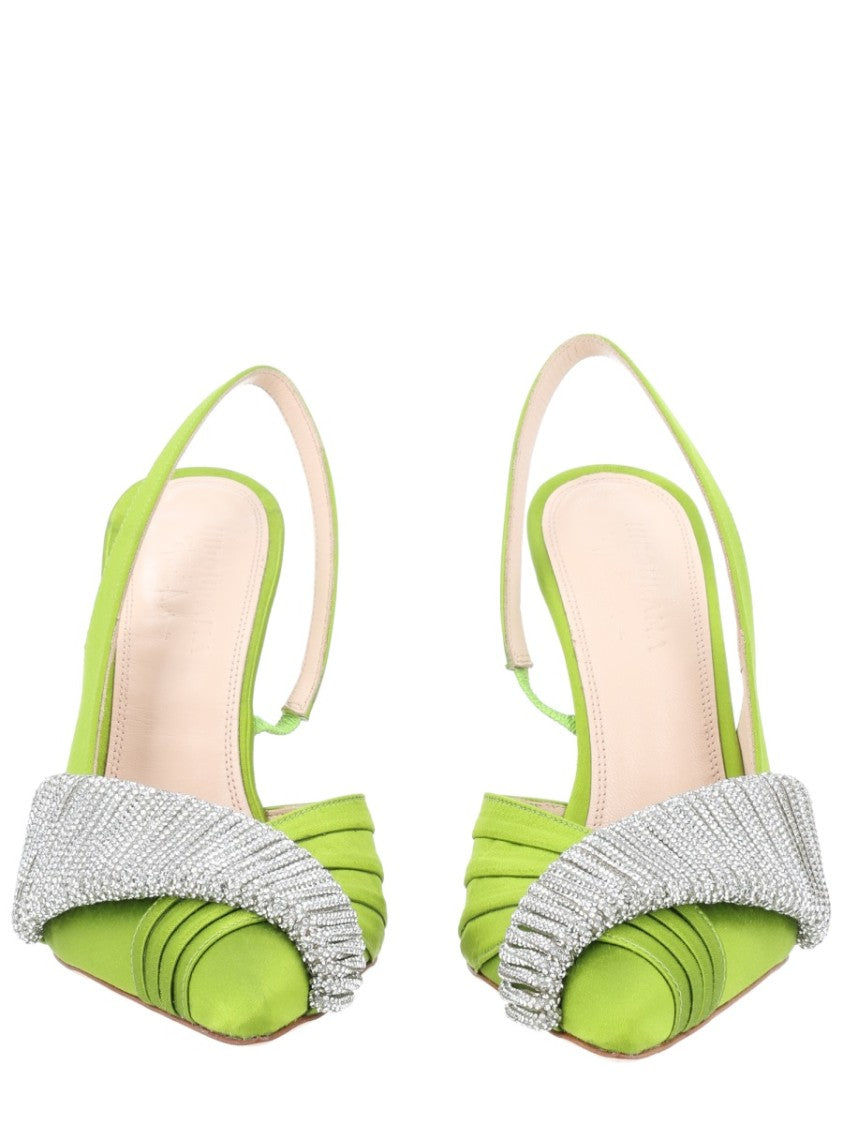 Hibourama Lime Green Pointed Toe Satin Slingback Heels