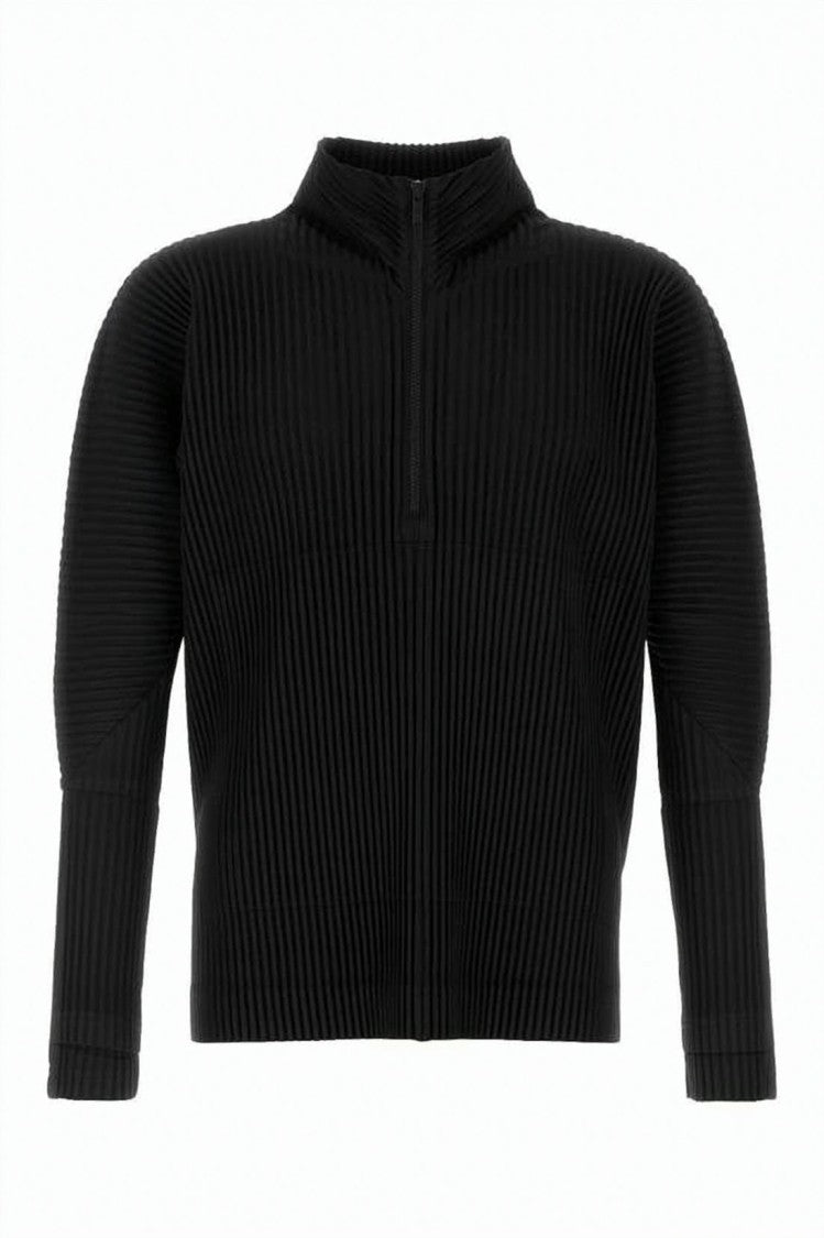 Homme Plissé Issey Miyake Pleated High Collar Sweater With Half-Zip Closure