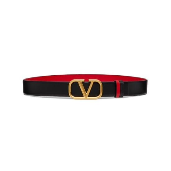 Valentino Garavani Calfskin Leather Belt With Distinctive V-Shaped Buckle