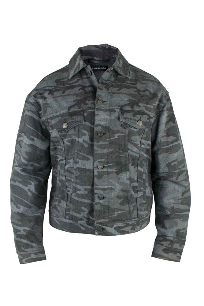 Balenciaga Camouflage Pattern Denim Jacket With Button Closure
