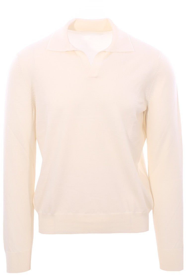 Paolo Fiorillo Capri Merino Wool Polo Skipper In Soft Ivory Hue
