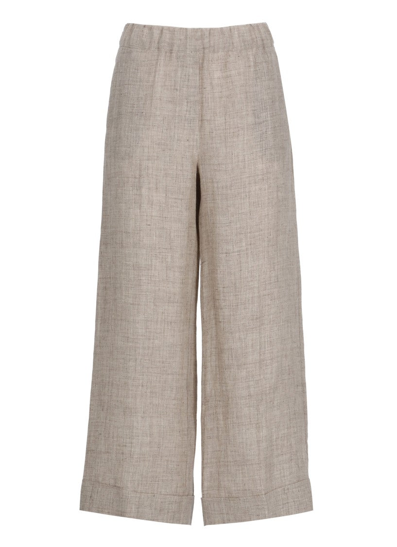 D. Exterior Brown Elastic Waist Linen Shorts