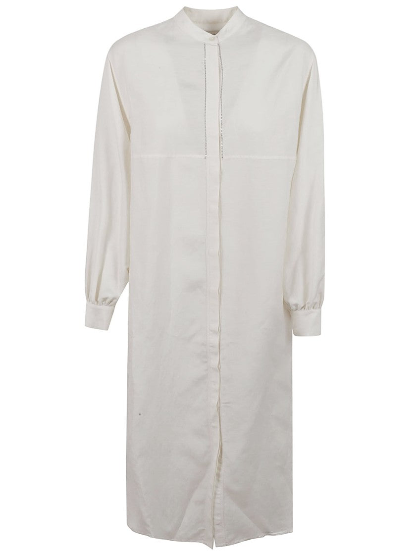 Fabiana Filippi White Button-Down Dress With Mandarin Collar