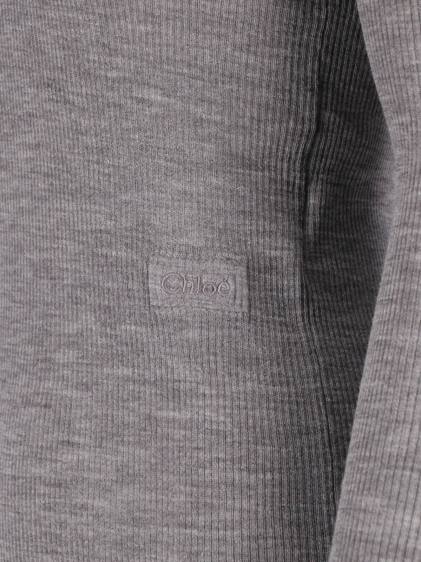 Chloé Grey Ribbed Wool Polo Shirt