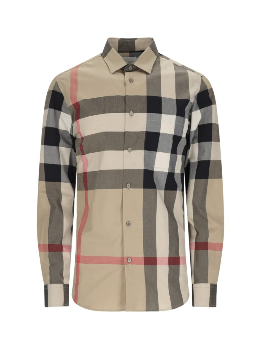 Burberry "Check" Shirt, In Beige Cotton