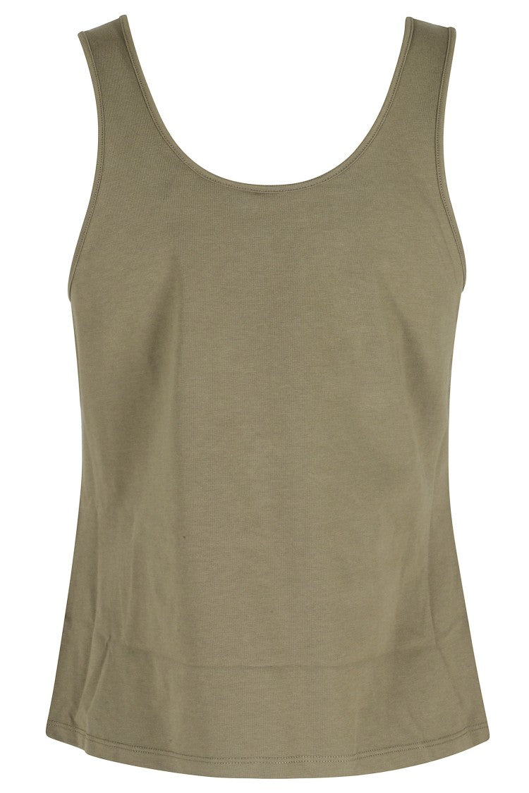 Isabelle Blanche Green Tassels Round-Neck Cotton Tank Top