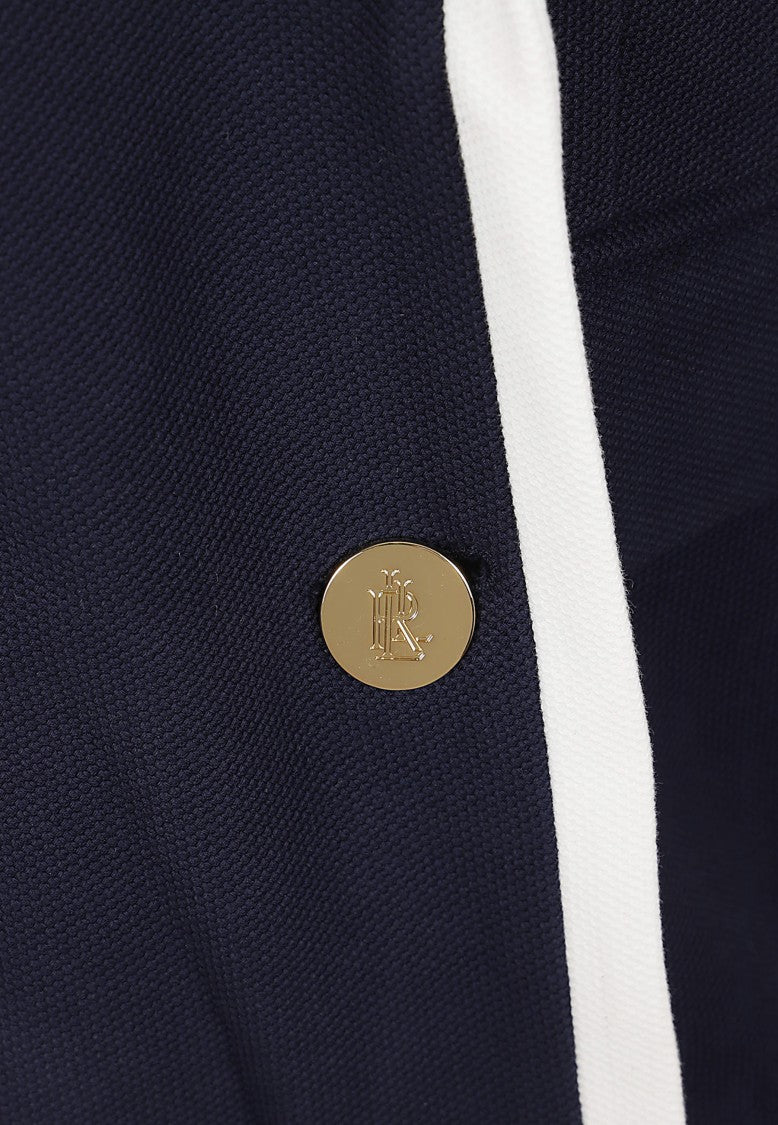 Lauren Double-Breasted Stretch Cotton Piqué Blazer With Contrasting Piping