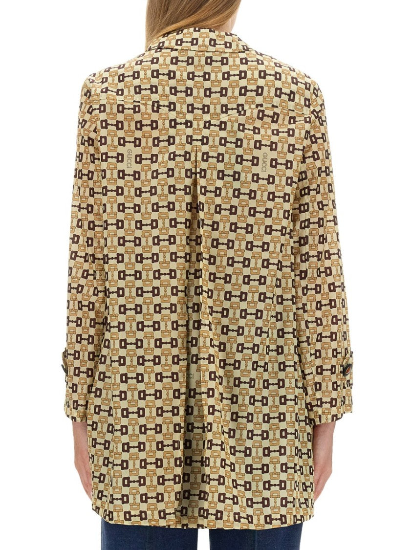 Gucci Horsebit Print Long Coat With Structured Silhouette