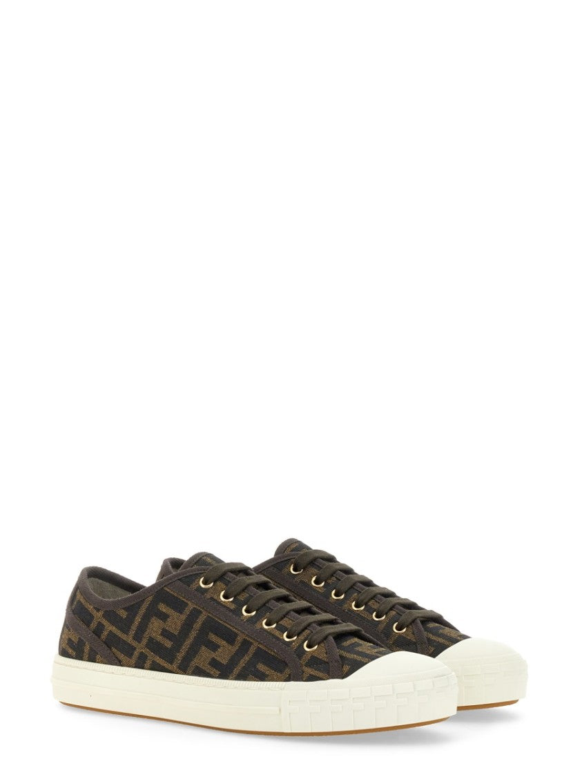 Fendi Low-Top Sneakers With Monogram Pattern And Gold-Tone Accents