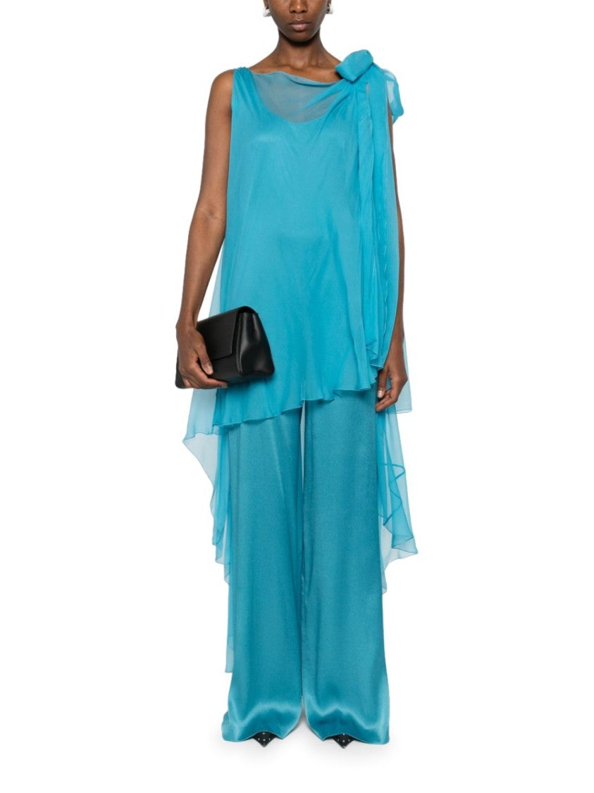 Alberta Ferretti Flowing Silk Jumpsuit With Asymmetrical Overlay