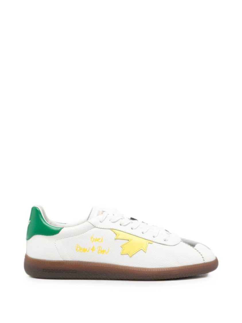 Dsquared2 White Low-Profile Leather Green Sneakers