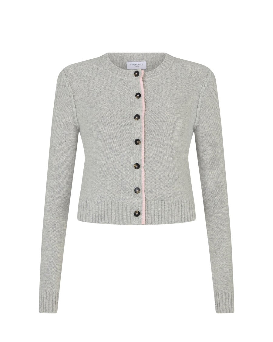 Serena Bute Round Neck Cardigan - Light Grey