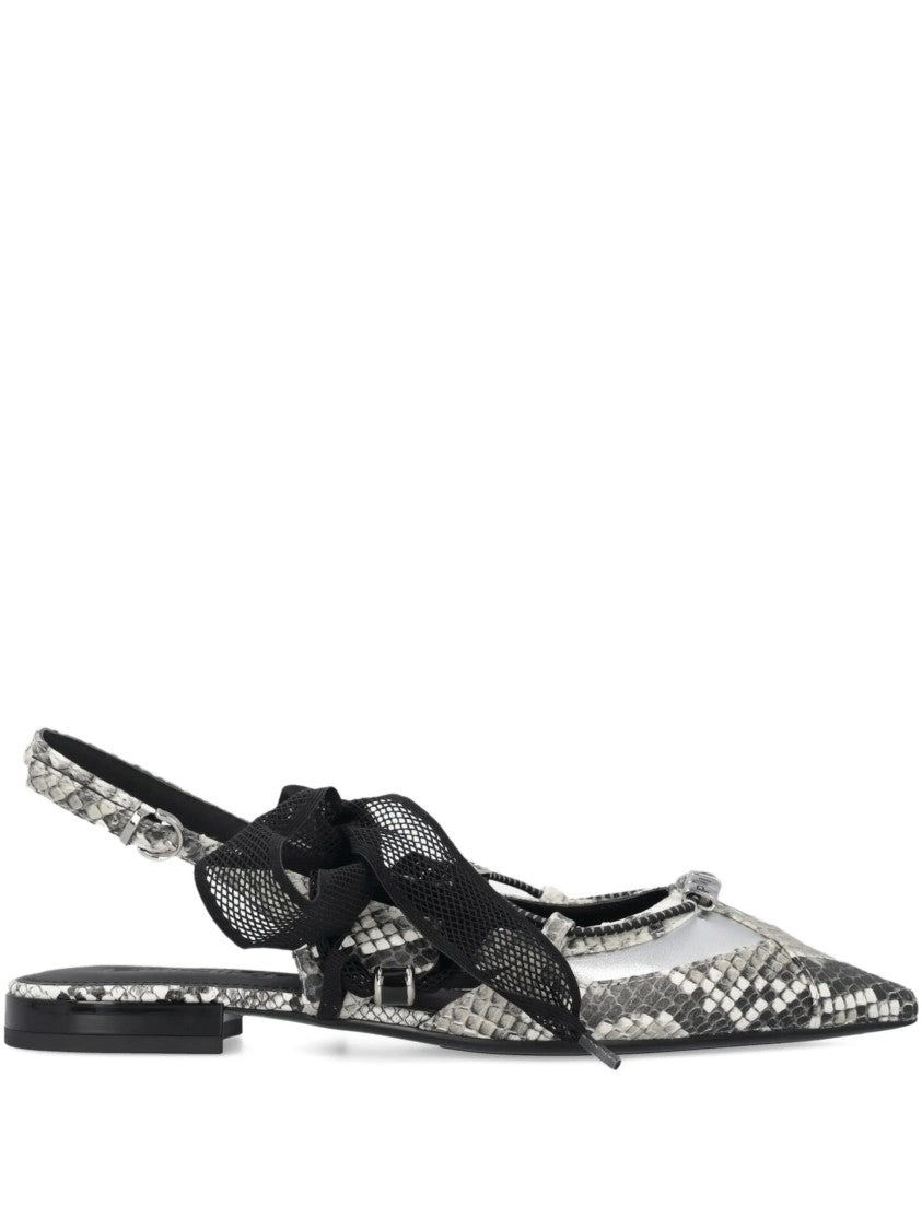 Pinko Grey Gianira 30 Snakeskin-Pattern Slingback Ballerinas