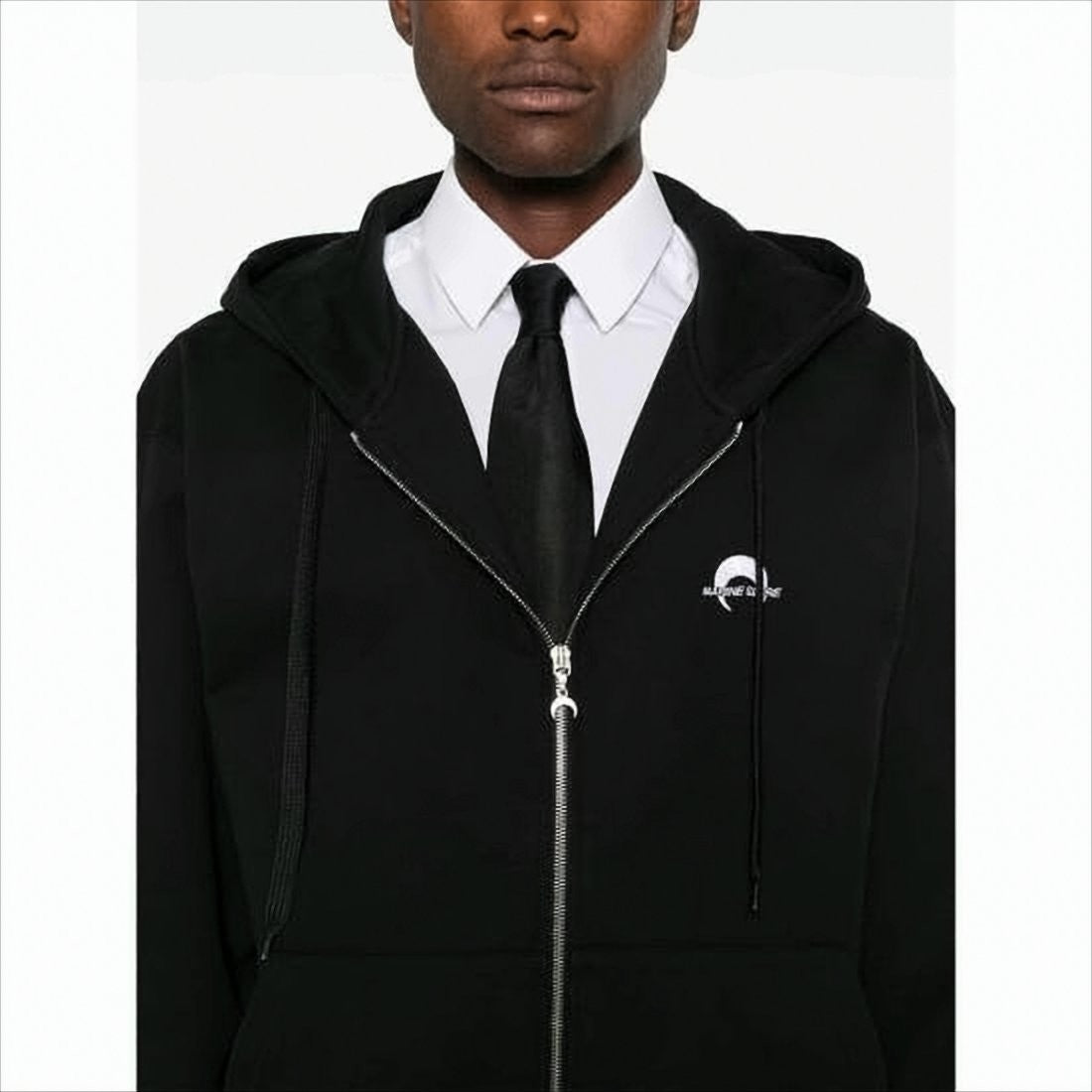 Marine Serre Relaxed Fit Black Zip-Up Hoodie With Drawstring Hood