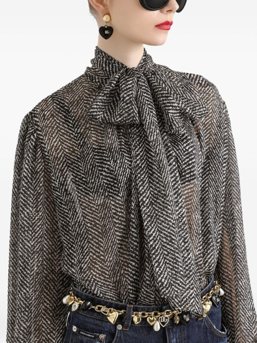 Dolce & Gabbana Sheer Blouse With Herringbone Pattern
