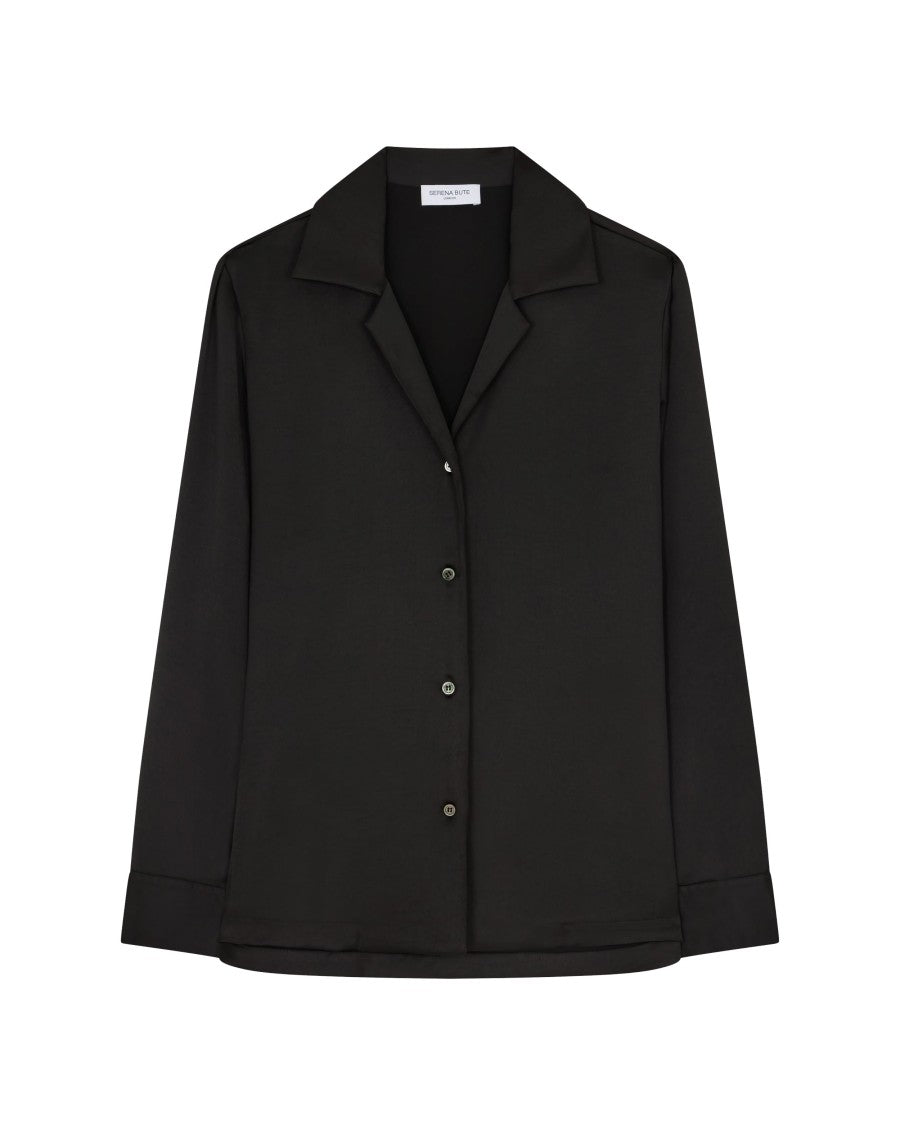 Serena Bute Satin Revere Collar Shirt - Black