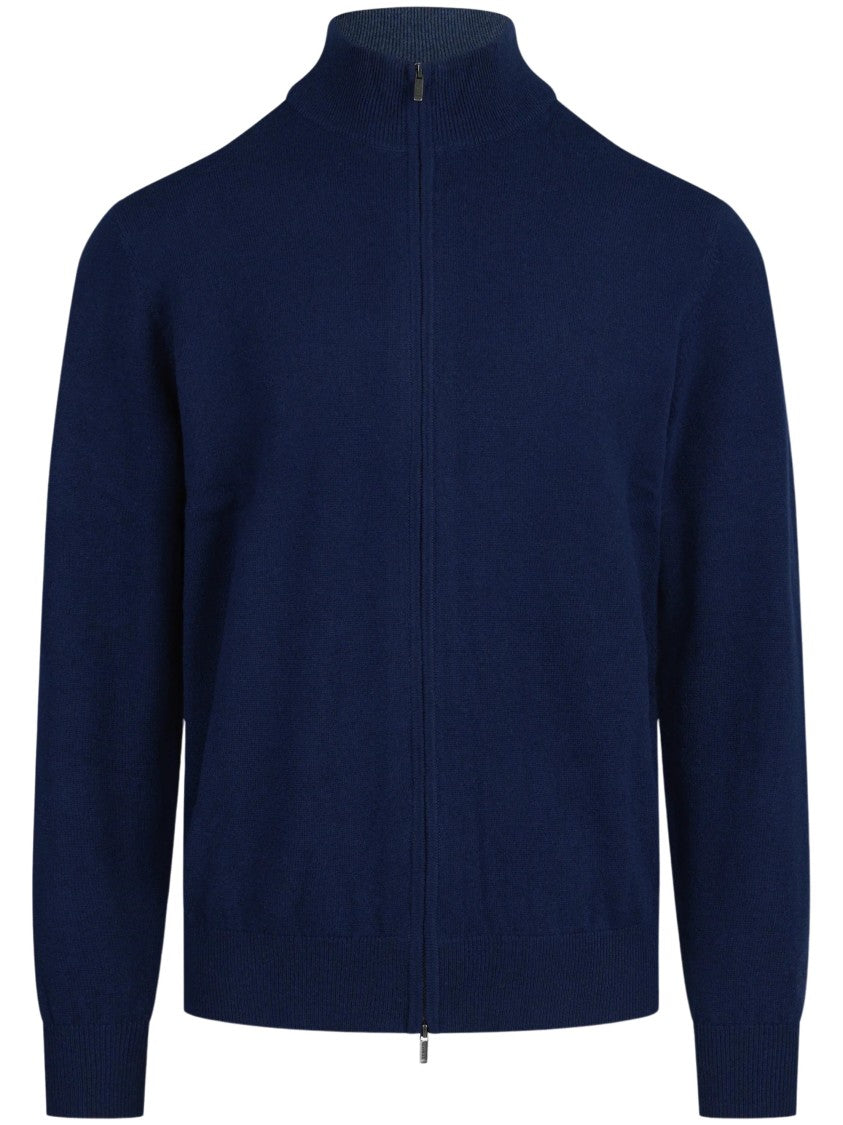 Mc2 Saint Barth Grant Navy Blue High Neck Wool-Cashmere Cardigan