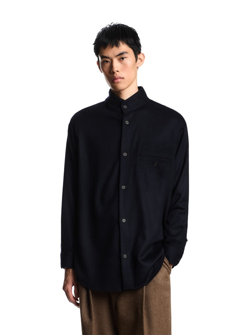 Emporio Armani Navy Blue Virgin Wool And Cashmere Overshirt