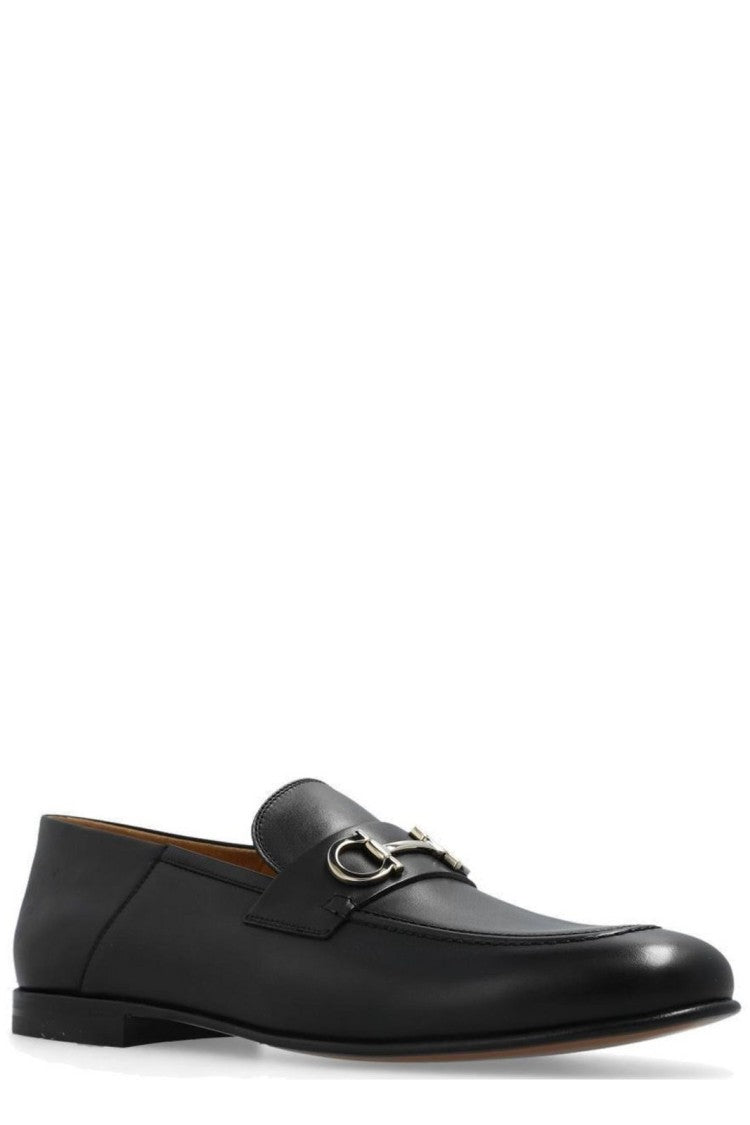 Salvatore Ferragamo Polished Leather Loafers With Decorative Metal Emblem