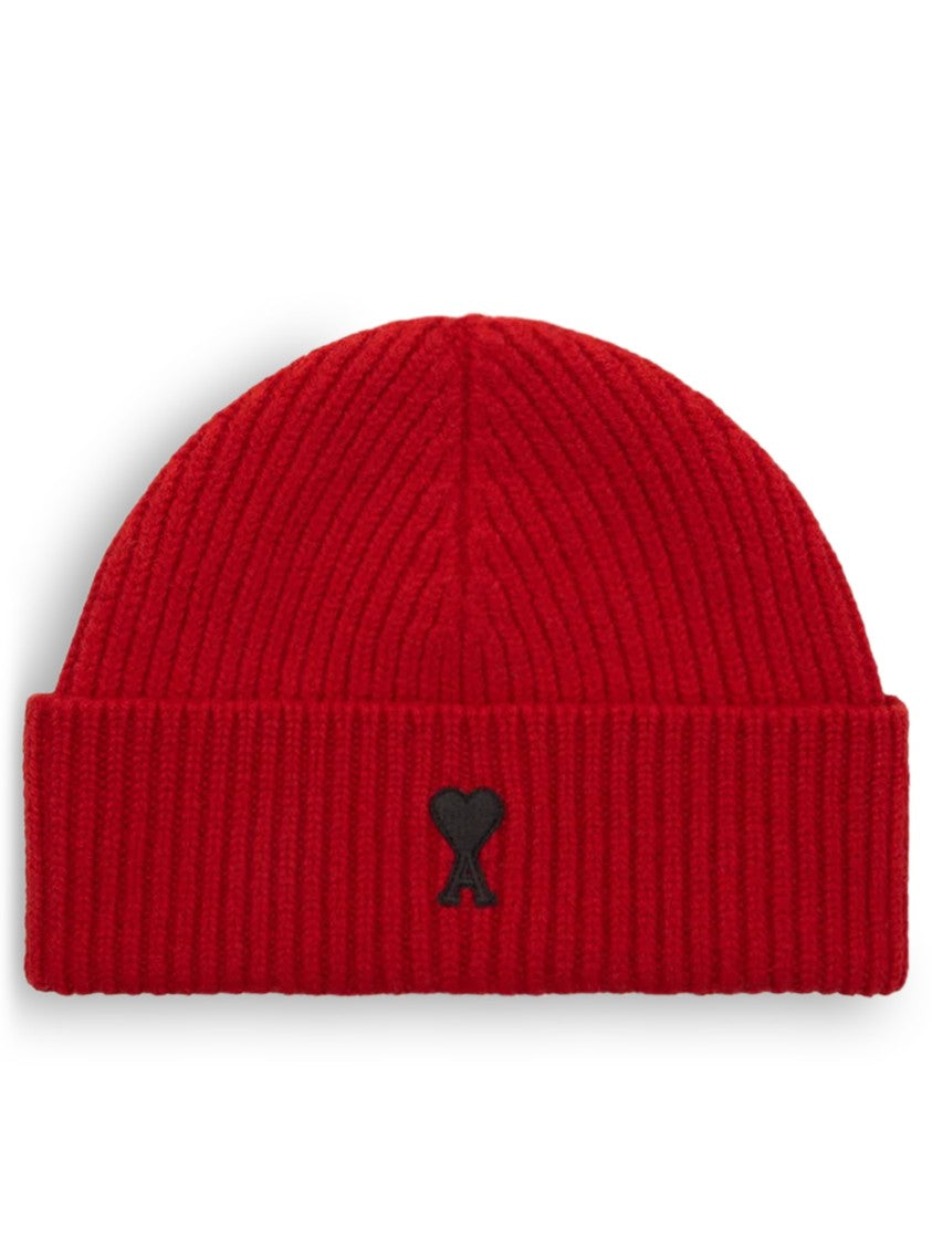 Ami Paris Quote Ami De Coeur Ribbed Knit Beanie
