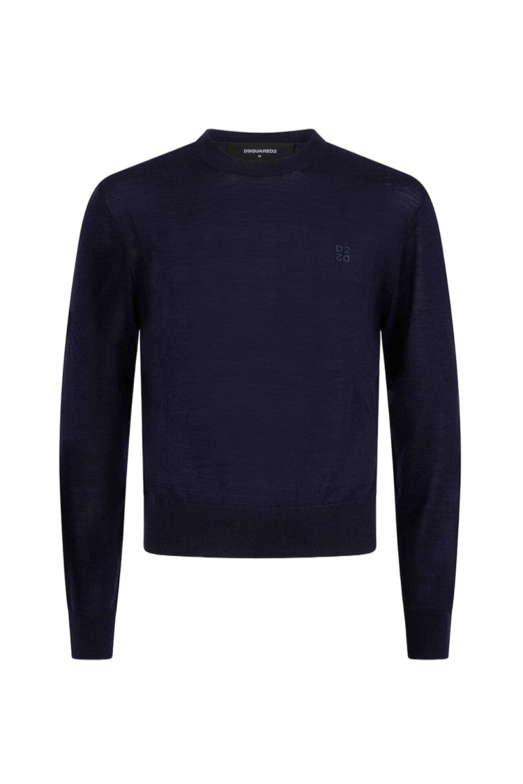 Dsquared2 Navy Wool Tonal Logo Crewneck Sweater