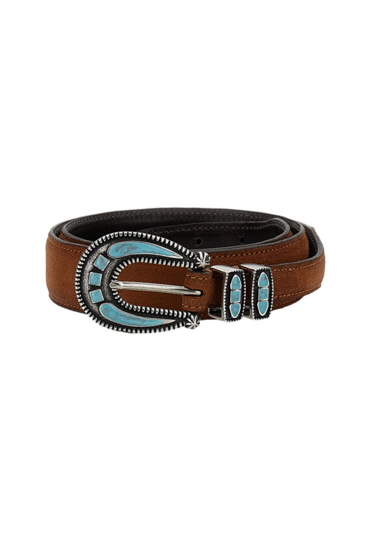 Alberto Luti Brown Leather Belt With Intricate Silver Buckle