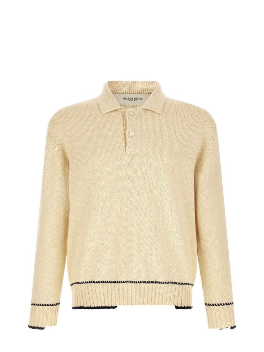 Golden Goose Beige Cotton Polo Sweater