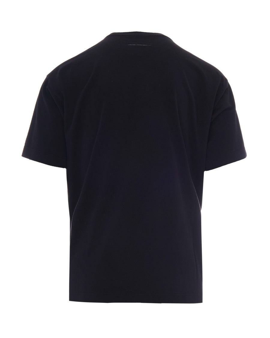 Mm6 By Maison Margiela Black T-Shirt With Painted Logo And Ribbed Neckline