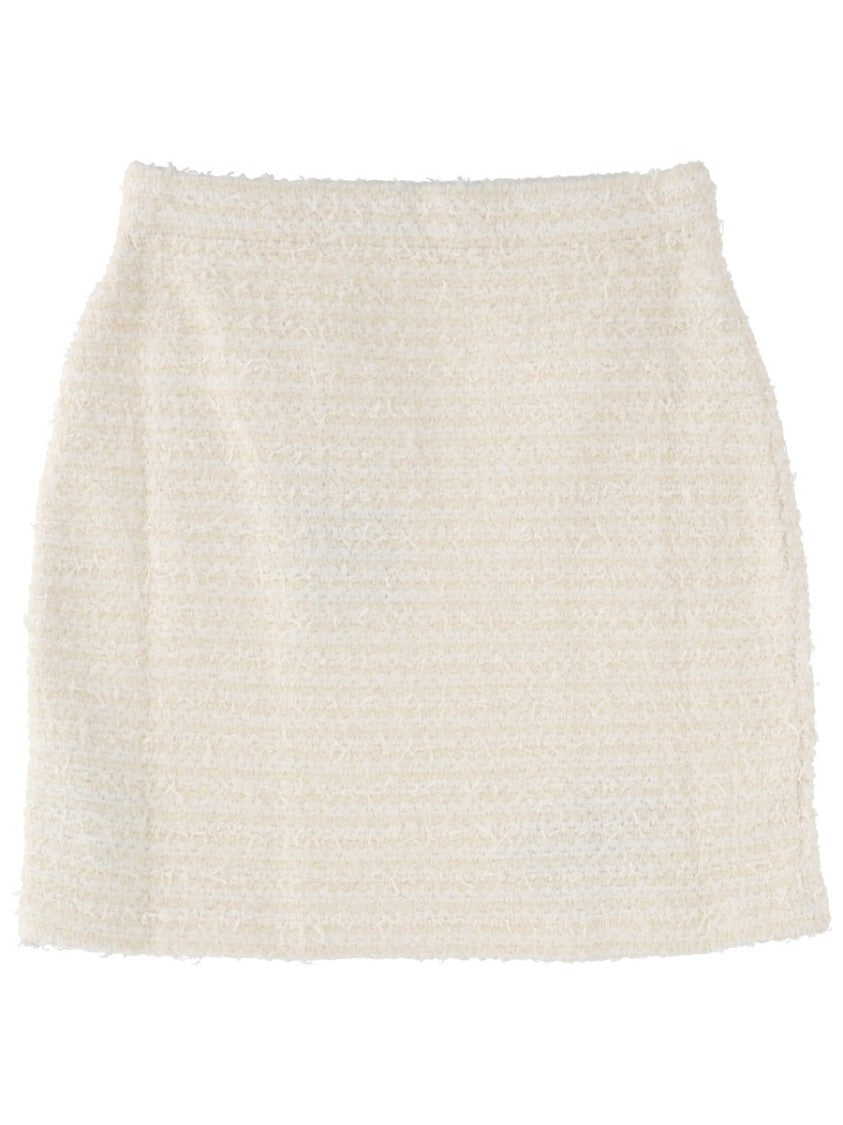 Self-Portrait Ivory Textured Wool-Blend Mini Skirt