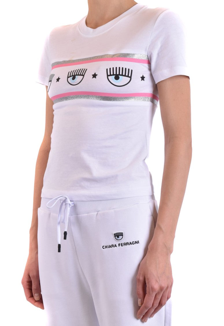 Chiara Ferragni Fitted White T-Shirt With Playful Eye Motif