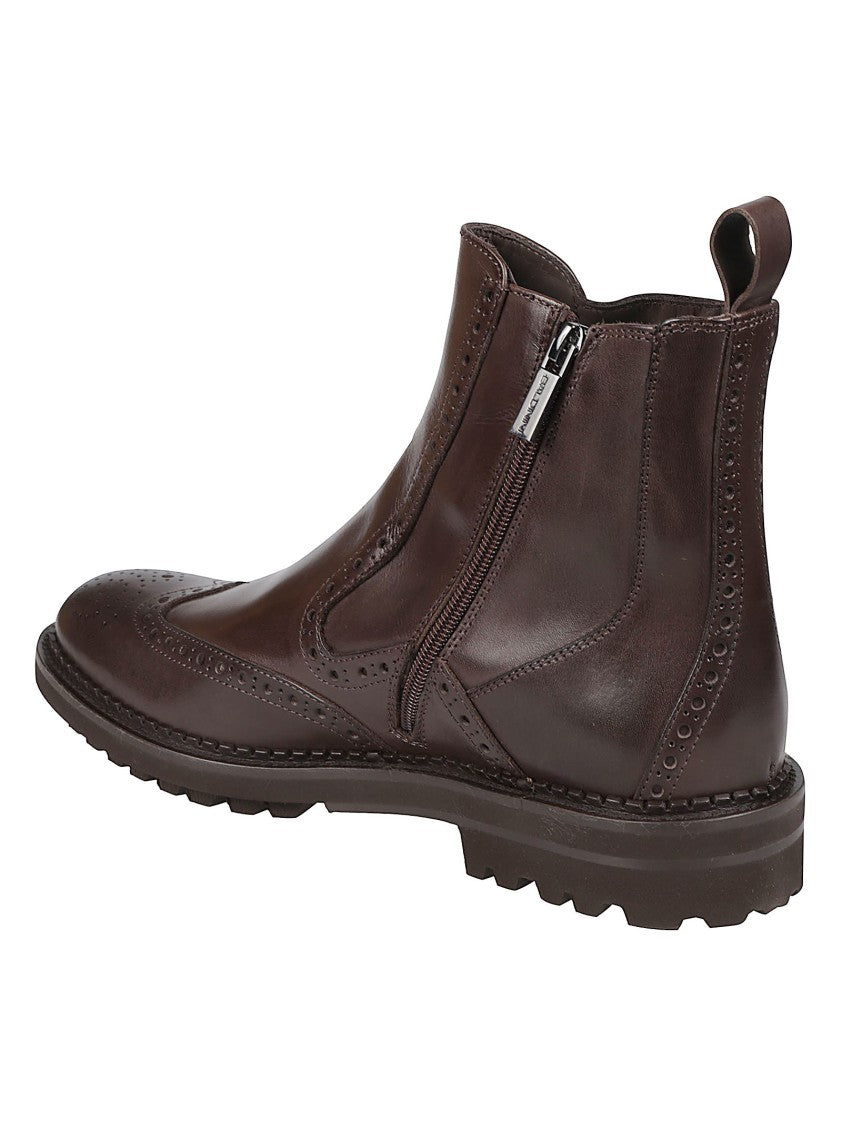 Baldinini Brown Brogue Zippered Calf Leather Boots