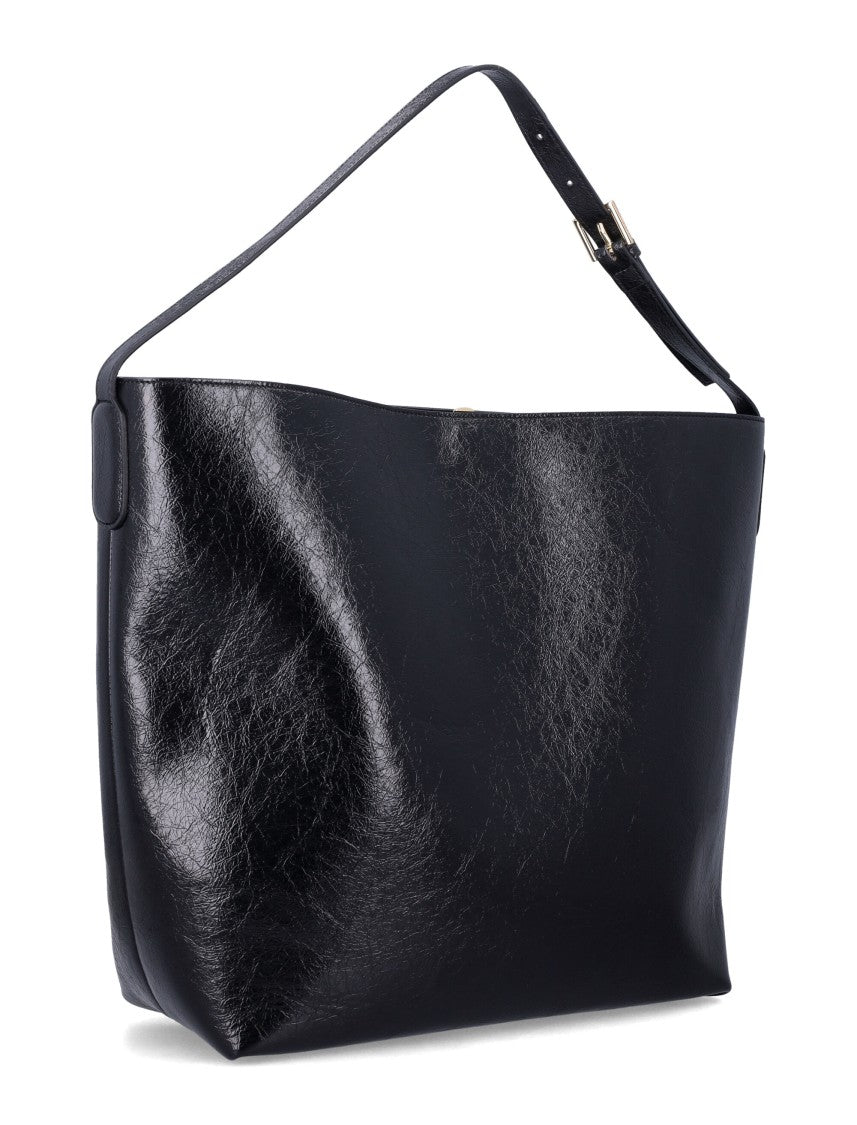 Themoirè Structured Black Handbag With Adjustable Shoulder Strap