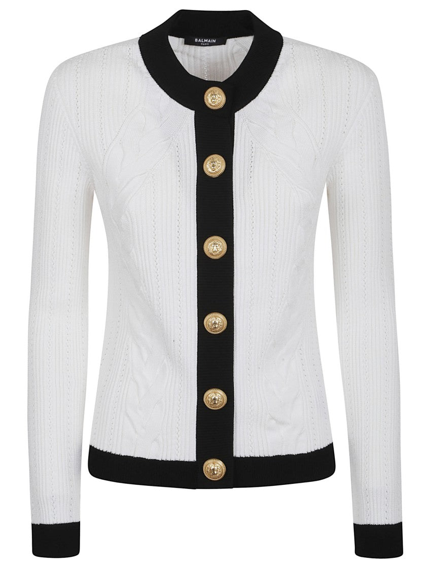 Balmain Textured Knit Sweater With Gold-Tone Accents