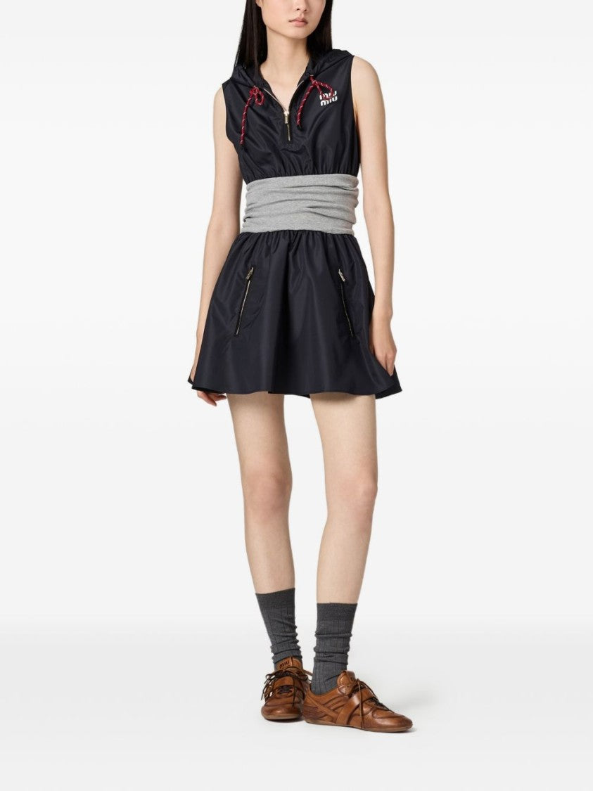 Miu Miu Black Technical Fabric Hooded Flared Dress