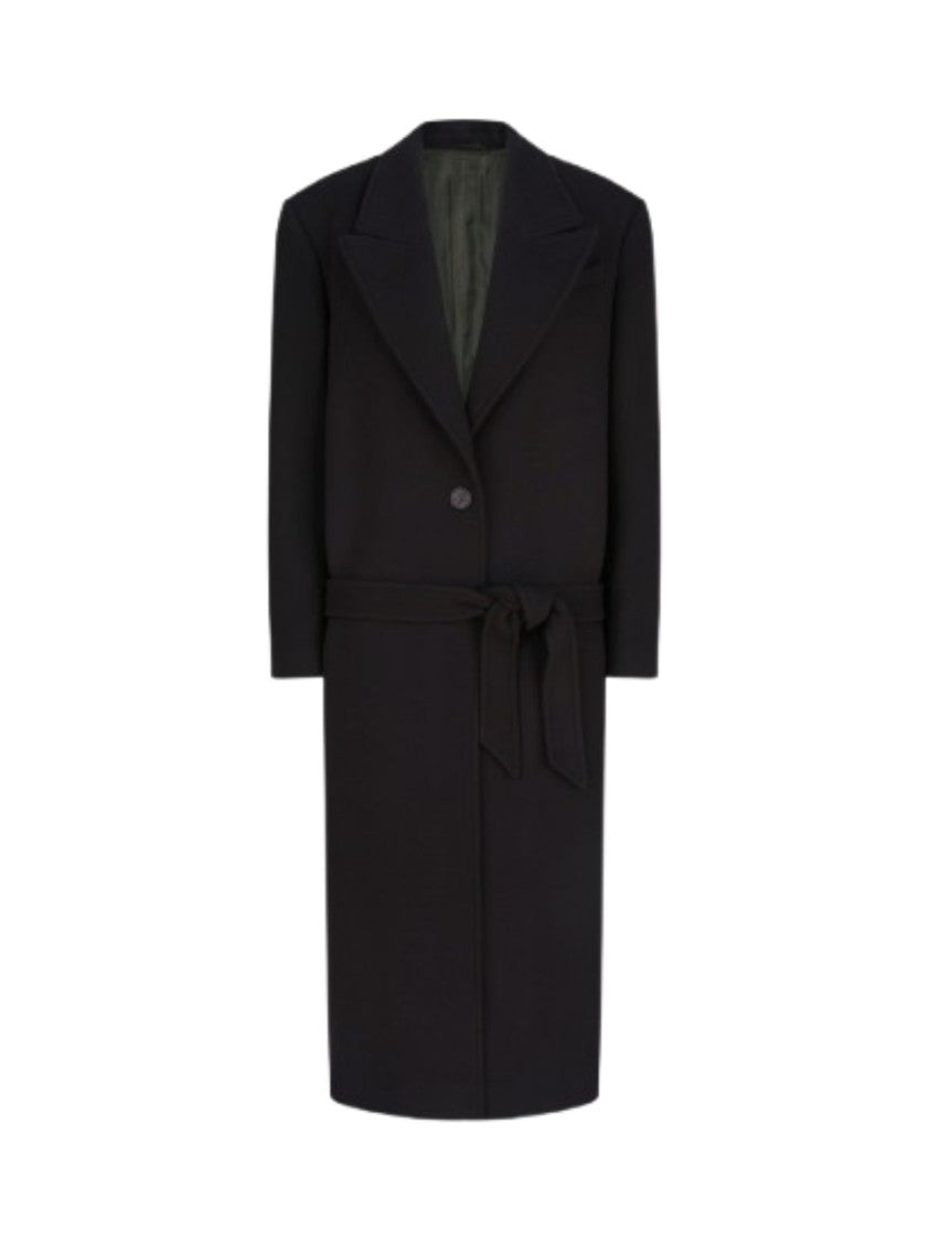 The Attico Long Single-Breasted Black Twill Coat