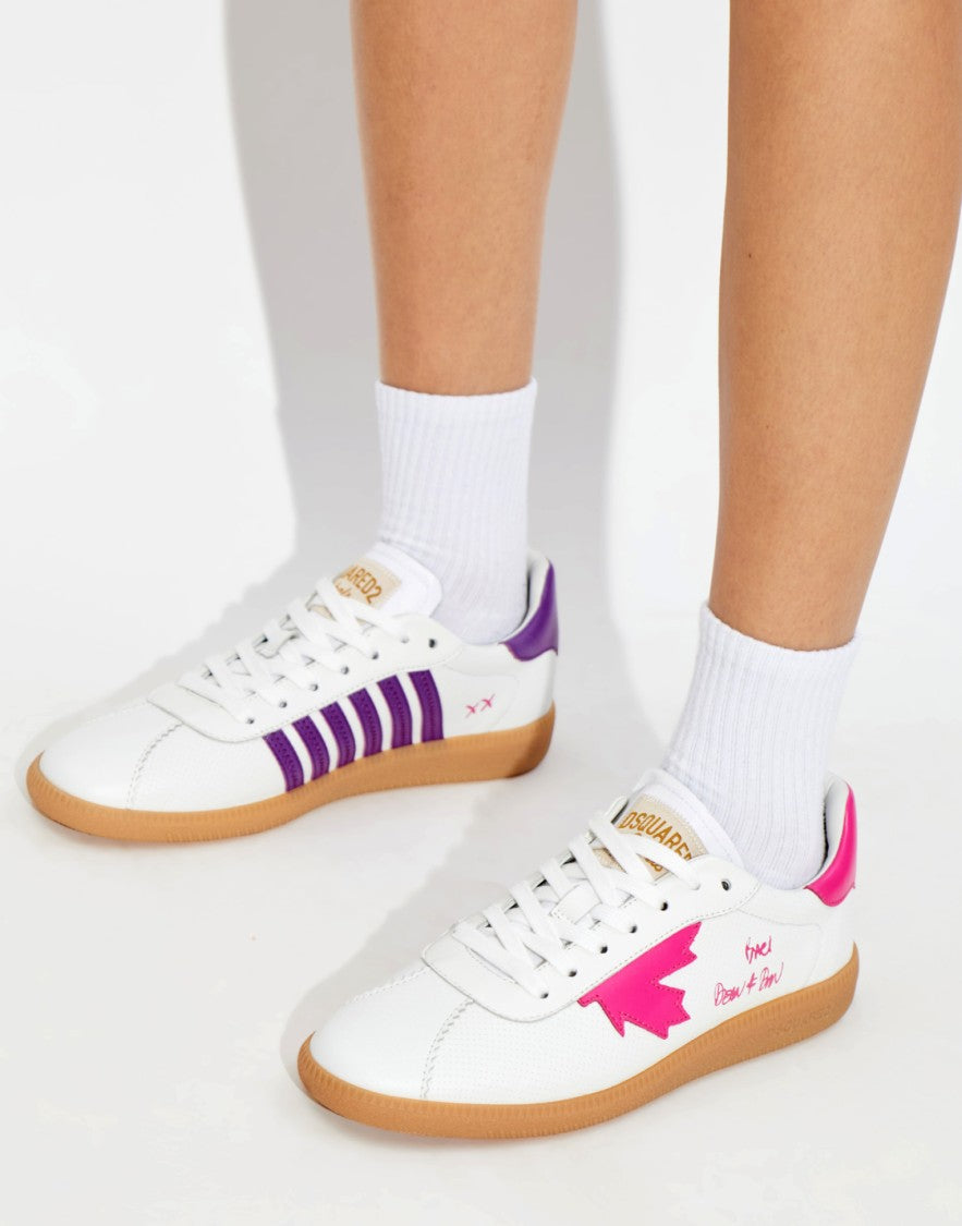 Dsquared2 White Rebel Logo Vibrant Accents Leather Sneakers