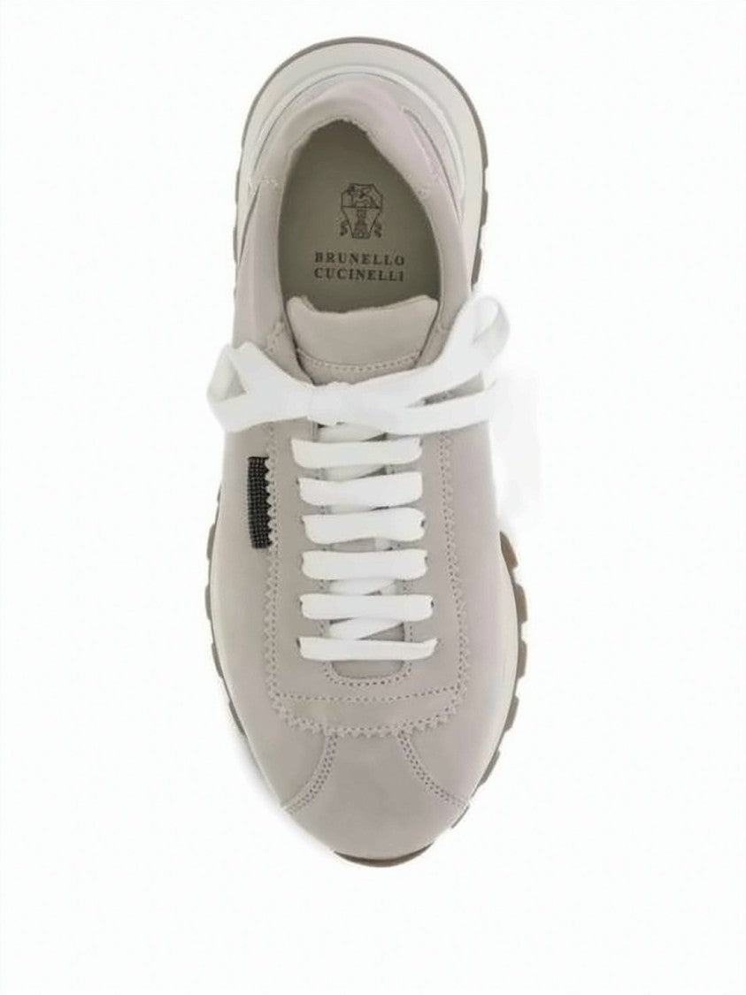 Brunello Cucinelli Shiny Tab Detail Suede Running Sneakers