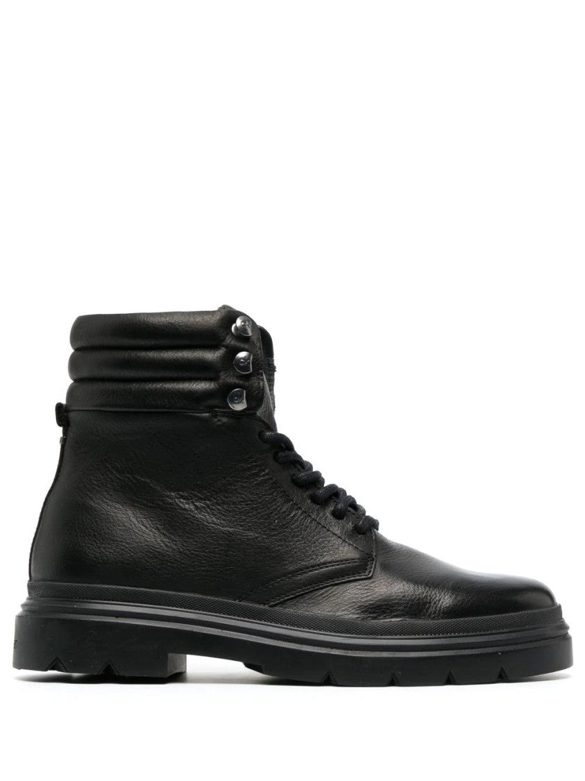 Calvin Klein Polished Leather Combat Boots With Padded Collar